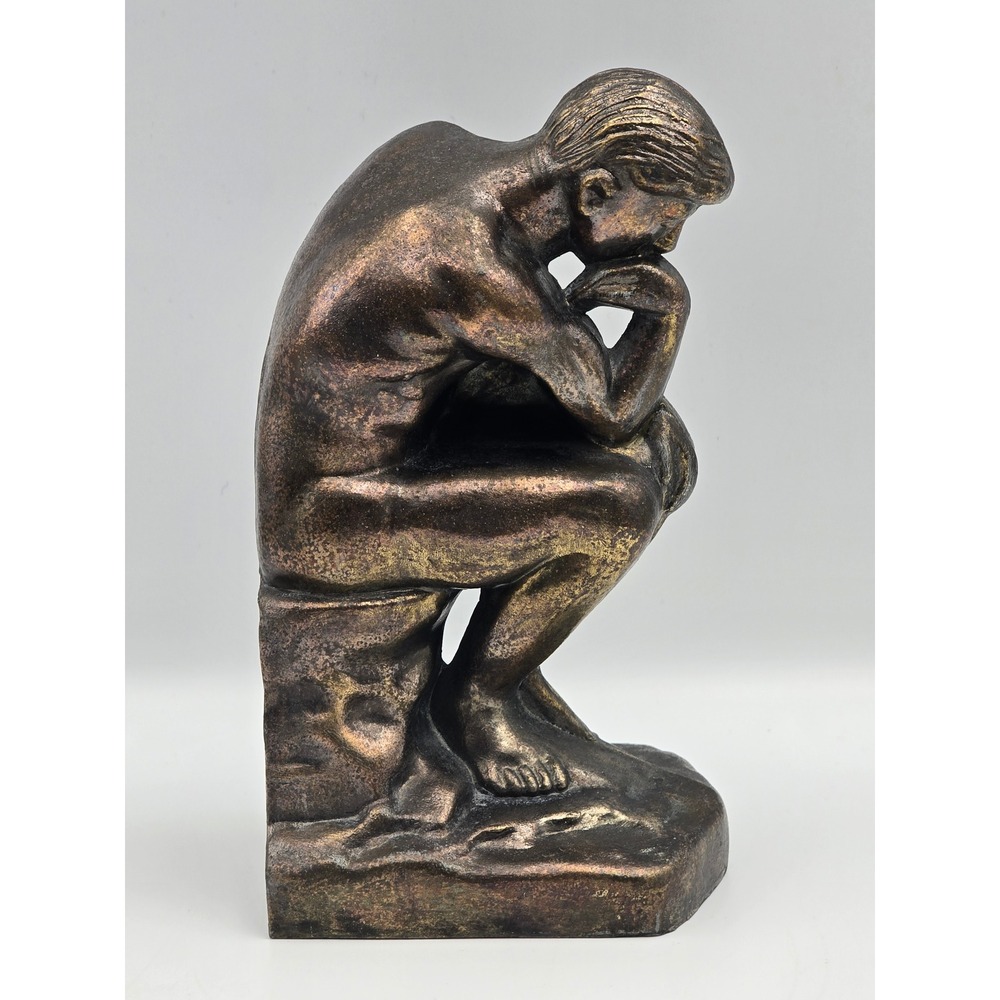 Vintage Rodin The Thinker Statue Bookend Bronze Tone Cast Metal 7 Inch Good